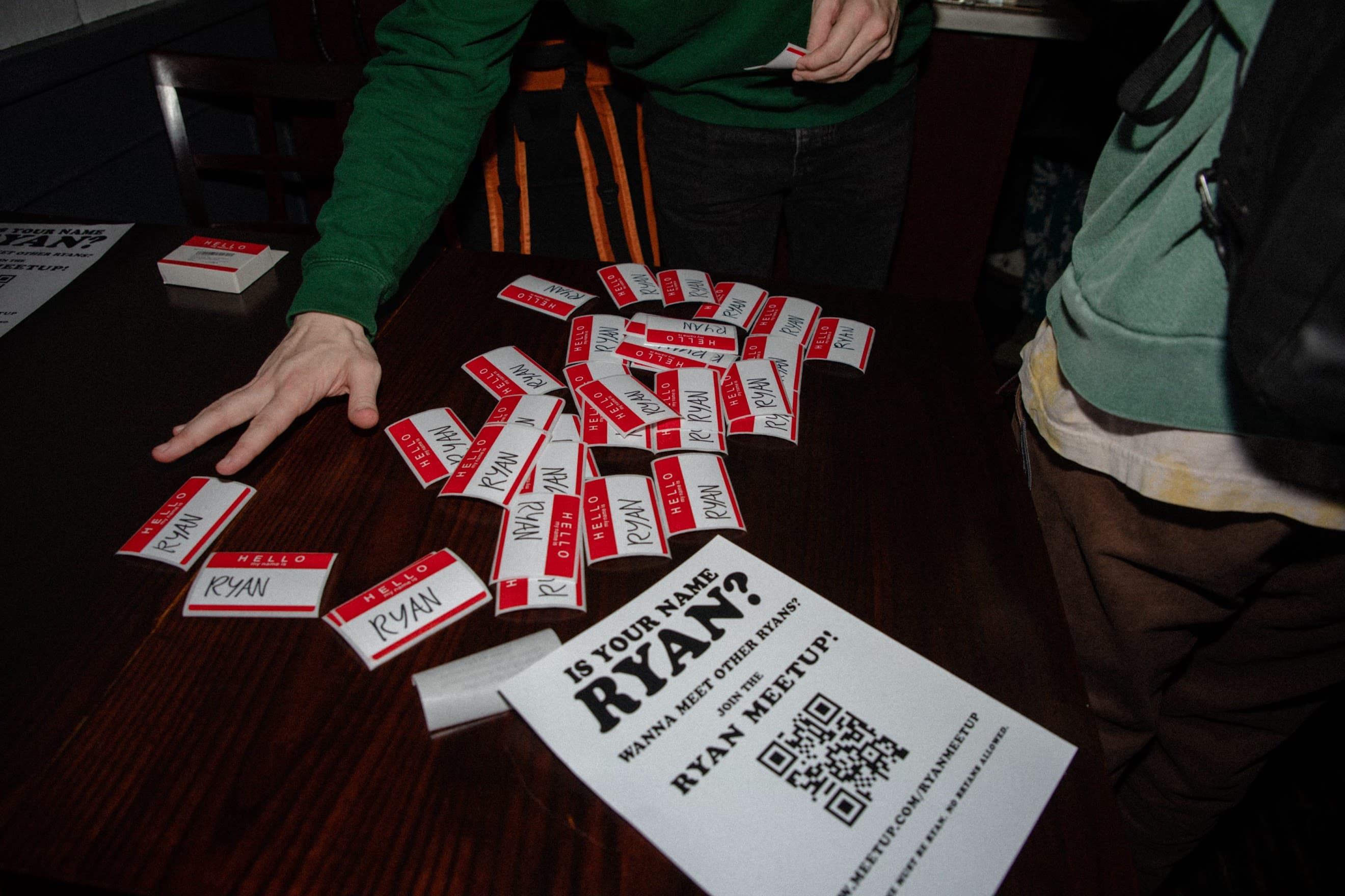 Ryan Nametags spread all over a table